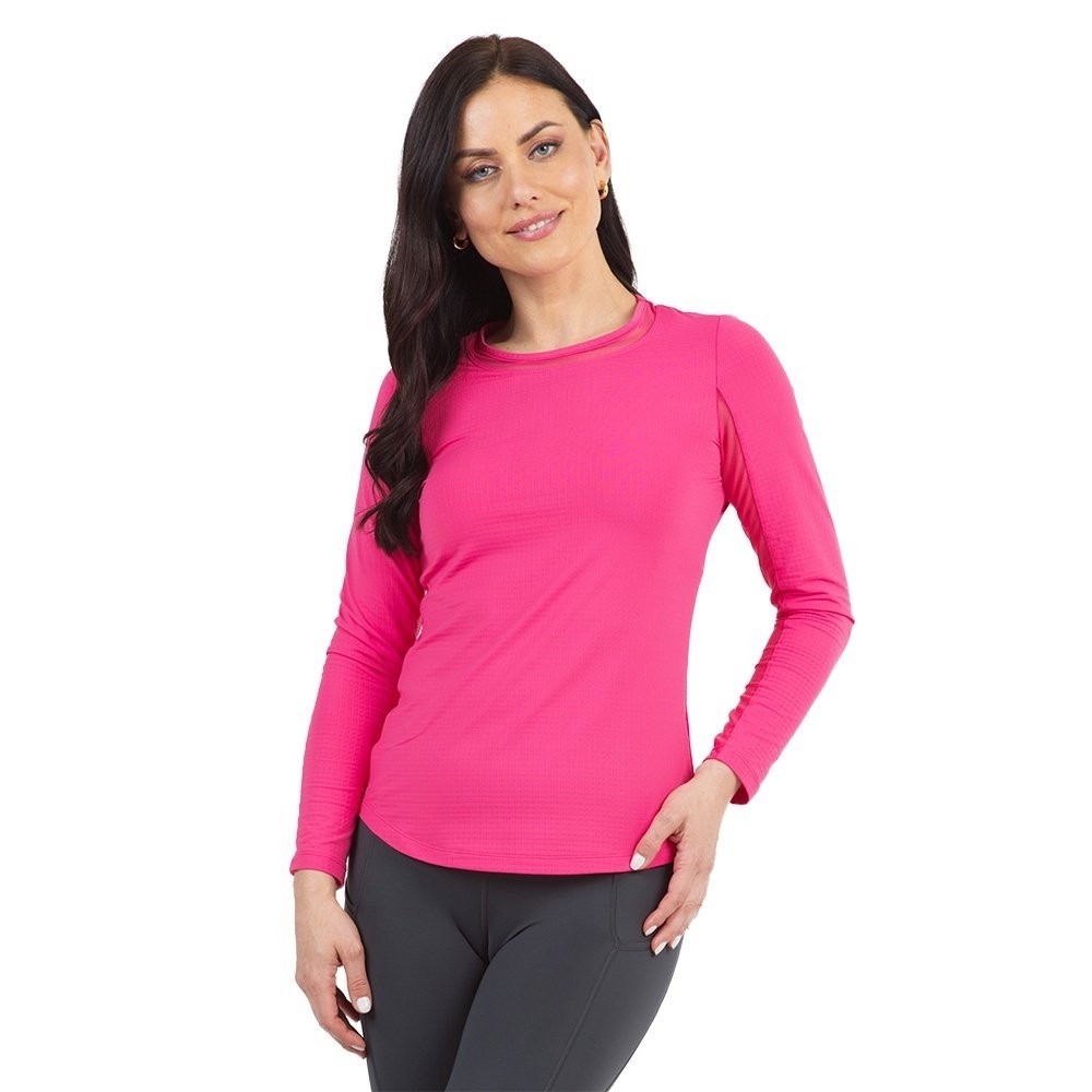 IBKÜL‎ Long Sleeve Performance Top Women Small Pink EUC UPF 50 Mesh Mesh Vent